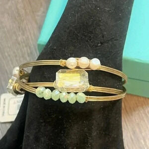 Rhinestones  bangle set with fresh water pearl cluster bangle set of 3